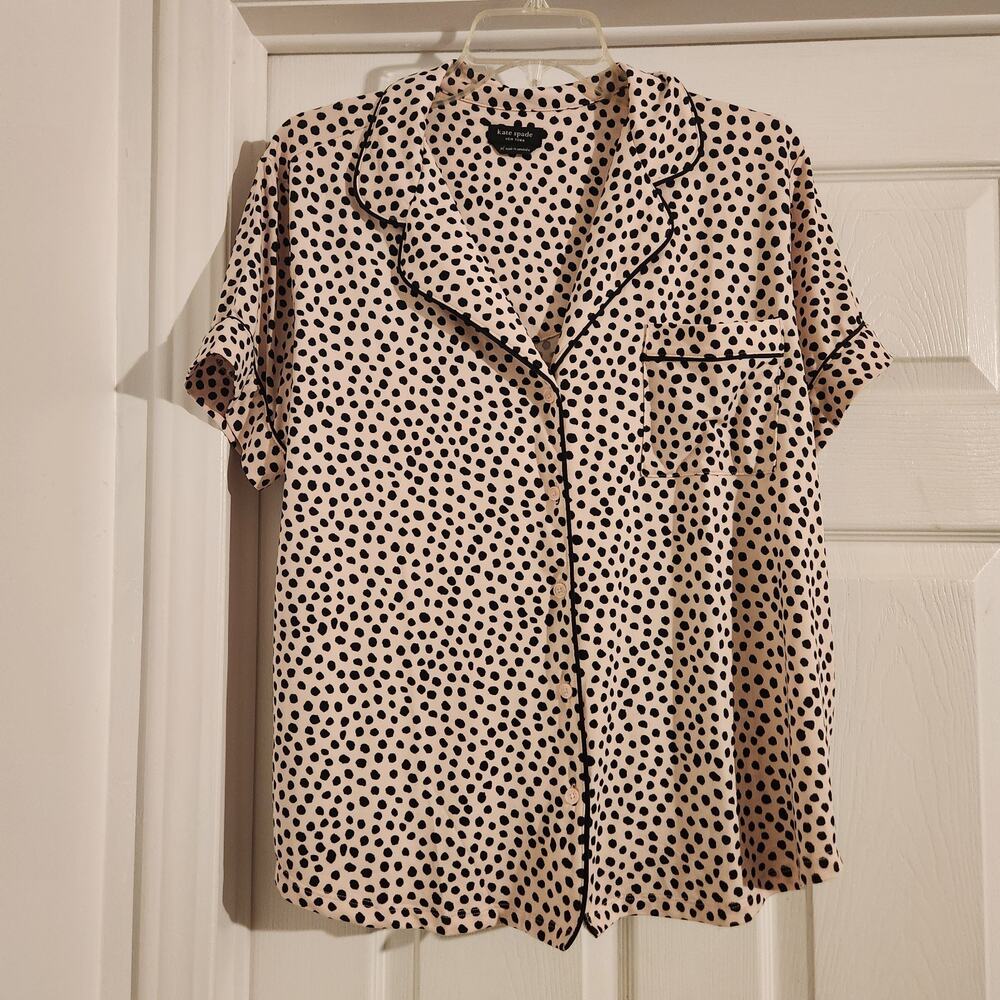 Kate Spade Women's Sleep Shirt. Short Sleeves. Pink With Black Polka Dots....